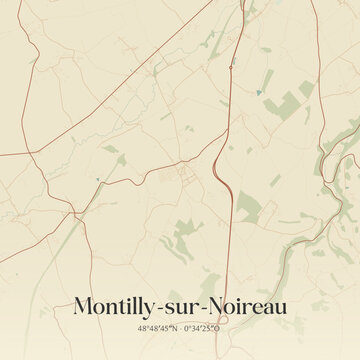 Vintage map of Montilly-sur-Noireau, France.