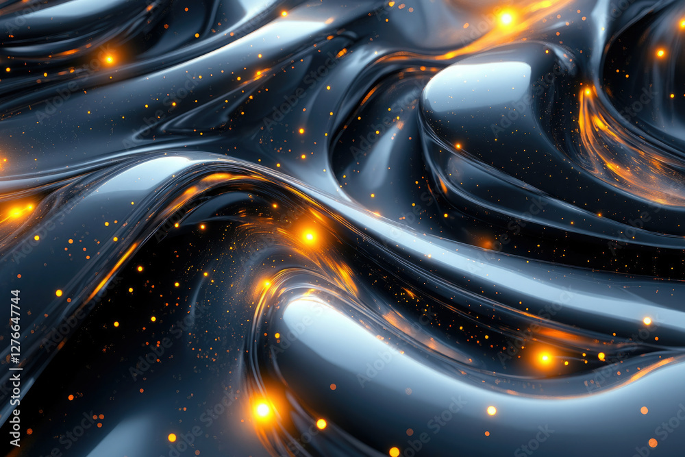 Fototapete abstract swirling metallic texture with glowing particles, creating a dynamic and luxurious visual.