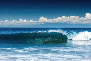 Fototapeta premium A powerful ocean wave curls under a bright blue sky, showcasing the beauty of nature's power and serenity.