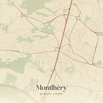Vintage map of Montlh&eacute;ry, France.