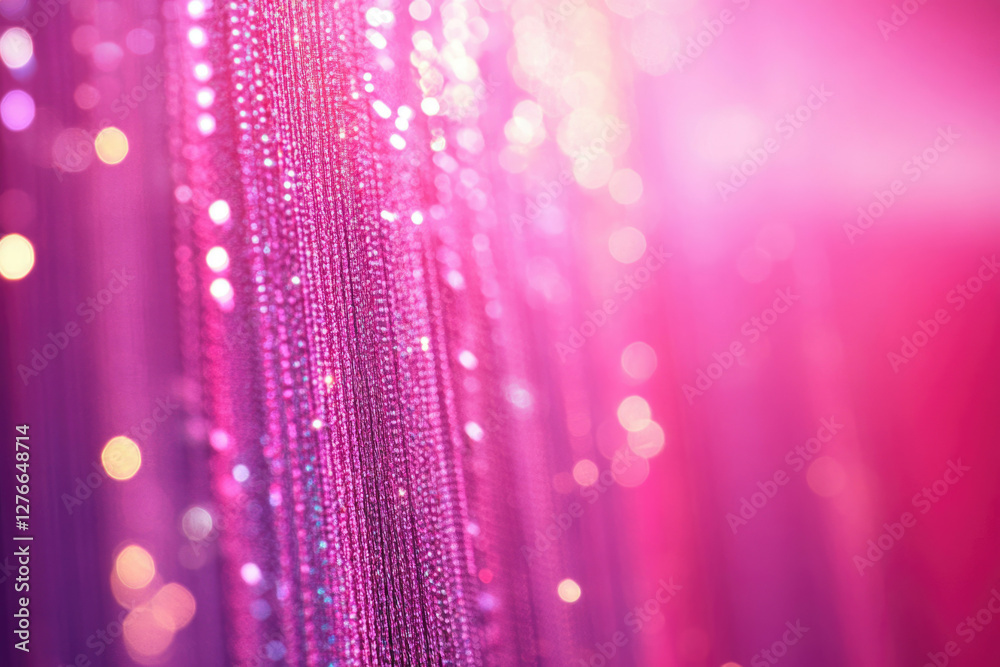 Poster Glittering pink curtain with bokeh lights, creating a festive and glamorous backdrop.
