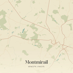 Fototapeta premium Vintage map of Montmirail, France.