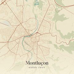 Obraz premium Vintage map of Montluçon, France.