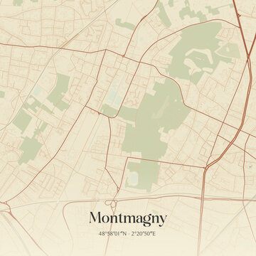 Vintage map of Montmagny, France.
