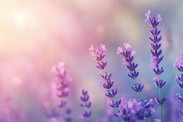 Naklejka premium Lavender blossoms bathed in sunlight, a serene and peaceful image.