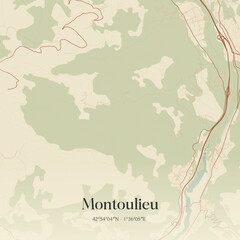 Obraz premium Vintage map of Montoulieu, France.