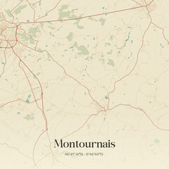 Fototapeta premium Vintage map of Montournais, France.