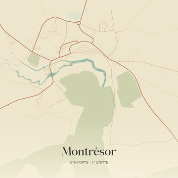 Vintage map of Montr&eacute;sor, France.