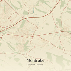 Fototapeta premium Vintage map of Montrabé, France.