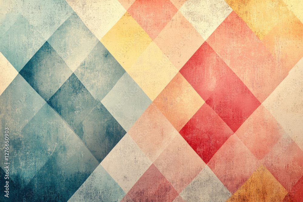 Poster abstract geometric pattern with textured, pastel color diamond shapes.