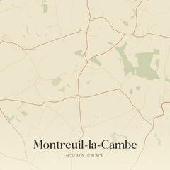 Fototapeta premium Vintage map of Montreuil-la-Cambe, France.