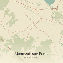Fototapeta premium Vintage map of Montreuil-sur-Barse, France.