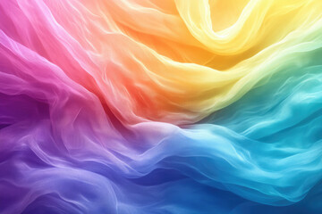 Obraz premium Rainbow-colored sheer fabric draped in soft, flowing waves.