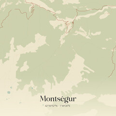 Obraz premium Vintage map of Montségur, France.