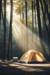 Tent in campsite outdoors with beautiful nature settings.