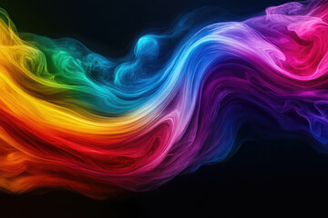 Fototapeta premium Abstract rainbow-colored waves flowing and swirling in a dark background.