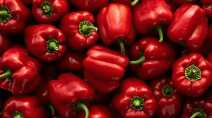 Fresh red bell peppers piled high at a local market showcasing vibrant colors and organic produce from the harvest