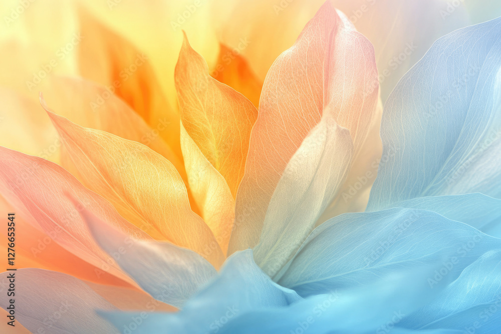 Poster pastel-colored flower petals, delicate and translucent, showing intricate vein patterns.