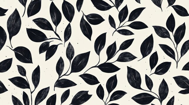 Elegant black leaf pattern on cream background with natural botanical design