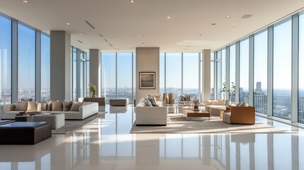 Stunning Penthouse Interior Showcases Modern Design and Breathtaking City Views With Abundant Natural Light