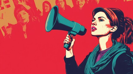 pop art woman leading feminist protest illustration