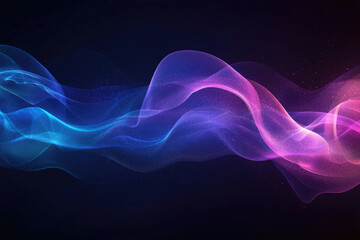 Abstract flowing waves of vibrant blue and pink hues, glowing with ethereal light and particles.