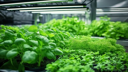 Vibrant Hydroponic Indoor Garden Showcasing Diverse Green Plants and Innovative Self Watering Technology