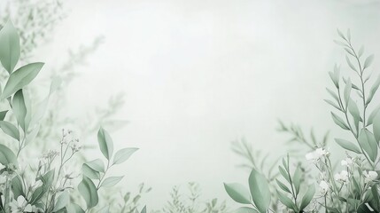 Botanical Background With Soft Green Foliage and Delicate Floral Accents Creating a Peaceful Atmosphere