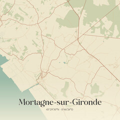 Fototapeta premium Vintage map of Mortagne-sur-Gironde, France.