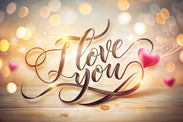 Handwritten "I Love You," heart detail, brush calligraphy banner.  High-depth-of-field, romantic, ideal for Valentine's greetings.