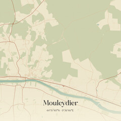 Fototapeta premium Vintage map of Mouleydier, France.
