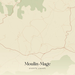 Fototapeta premium Vintage map of Moulin-Mage, France.