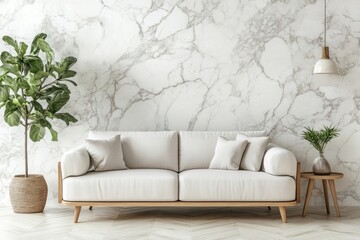 Obraz premium Minimalist modern bed room wall atmosphere furniture.
