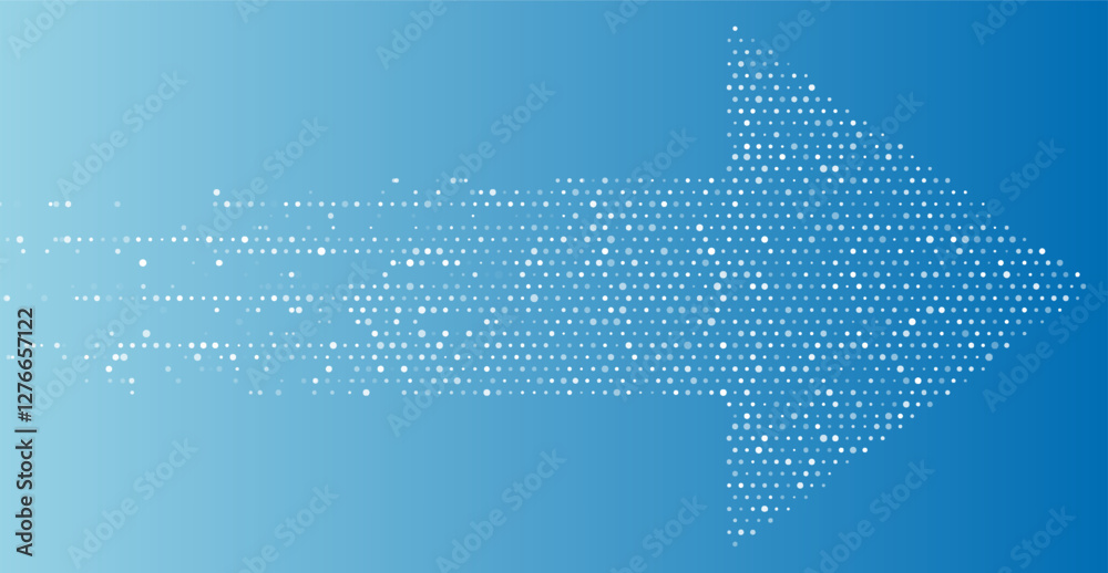 Poster abstract blue white dotted arrow geometric tech background. vector concept halftone design