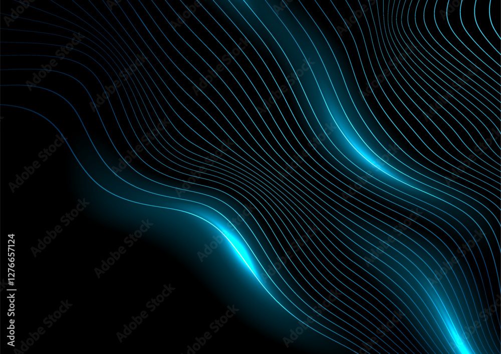 Aufkleber blue minimal wavy refracted lines abstract futuristic glowing background. vector digital art design