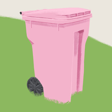 Pink Urban Trash Bin on Grass