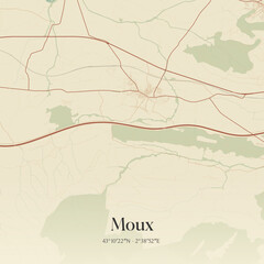 Fototapeta premium Vintage map of Moux, France.