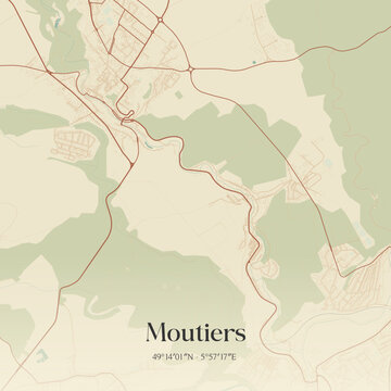 Vintage map of Moutiers, France.
