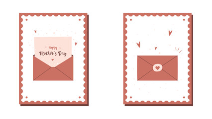 Mother’s Day.Happy Mother’s Day stamps.Envelope with letter - congratulations on Mother's Day.Сoncept of holiday is thanksgiving for love and care.