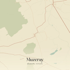 Fototapeta premium Vintage map of Muzeray, France.