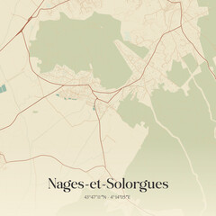Fototapeta premium Vintage map of Nages-et-Solorgues, France.