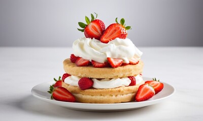 Delicious Strawberry Cream Cake with Whipped Topping and Garnish