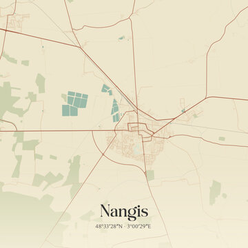 Vintage map of Nangis, France.