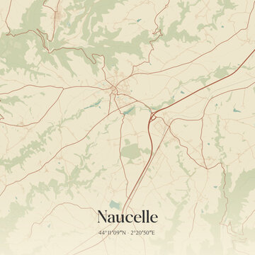 Vintage map of Naucelle, France.