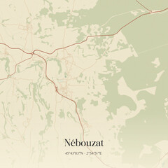 Obraz premium Vintage map of Nébouzat, France.