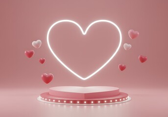 Pink Neon Heart Shaped Display Podium for Valentine's Day Promotion