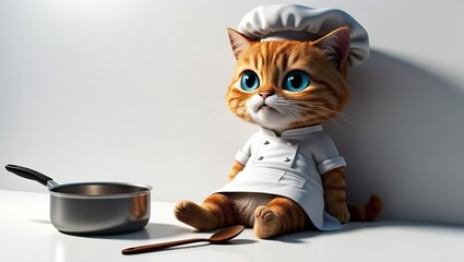 adorable chef kitten with a thoughtful expression, perfect for food related designs and advertisements