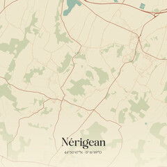 Obraz premium Vintage map of Nérigean, France.