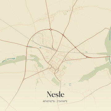 Vintage map of Nesle, France.