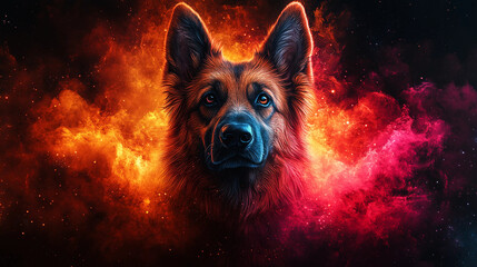 portrait of a dog in fire